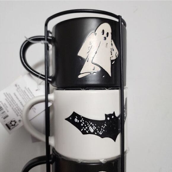 Way to Celebrate 4-Piece 12-Oz Black & White Halloween Icons Ceramic Pumpkin - Picture 6 of 7